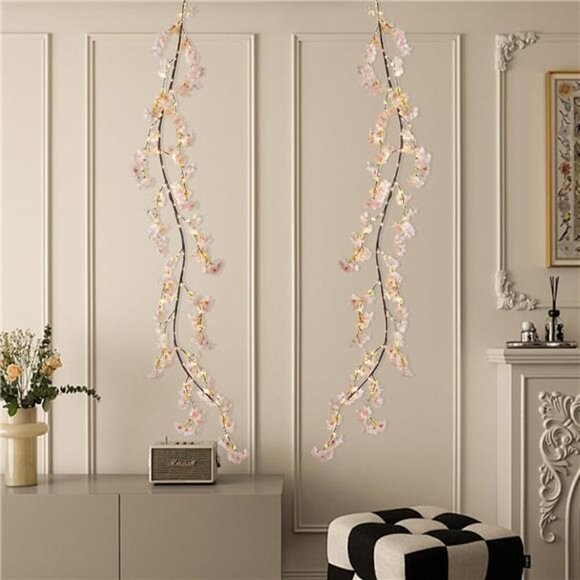 Lighted Garland Spring with Cherry Blossom 96 Fairy Lights 6FT for Mantle - Picture 6 of 8